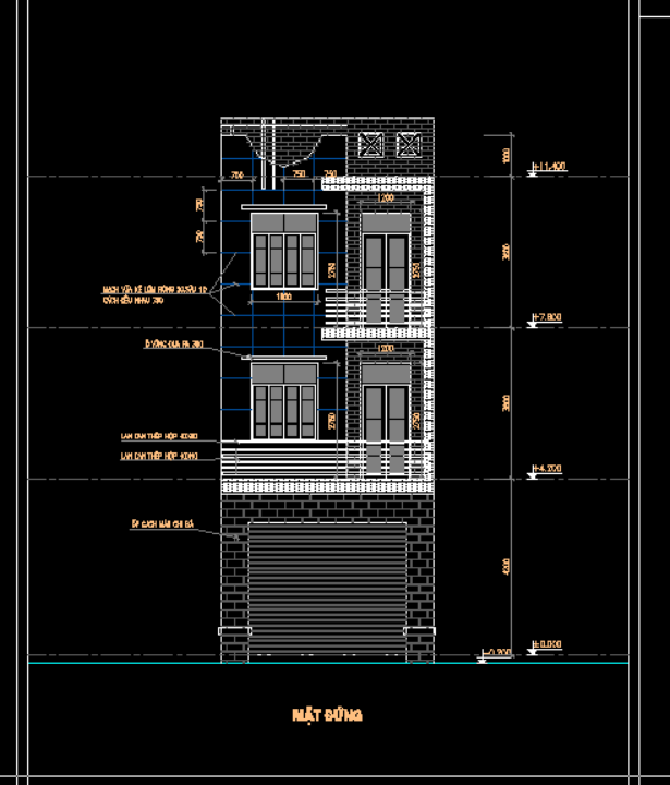 File Cad – Nhà phố 3 tầng 5x22m