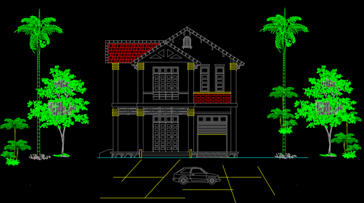 File Cad – Nhà biệt thự 2 tầng 15×7.6m