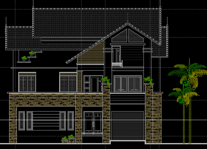 File Cad – Nhà biệt thự 3 tầng 13.5x14m