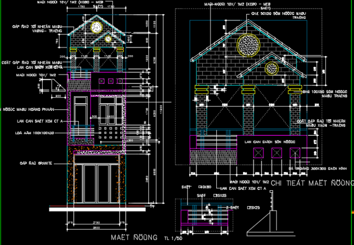 File Cad – Nhà phố 3 tầng 3.5x16m