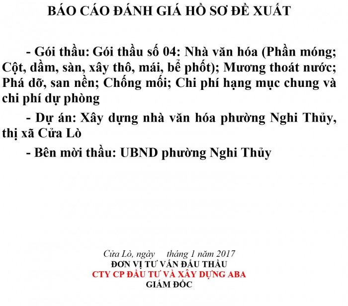 Mẫu báo cáo đánh giá Hồ sơ đề xuất nhà văn hóa Phường