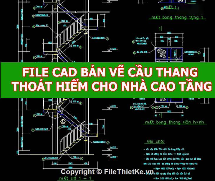 File cad bản vẽ thiết kế cầu thang thoát hiểm cho nhà cao tầng