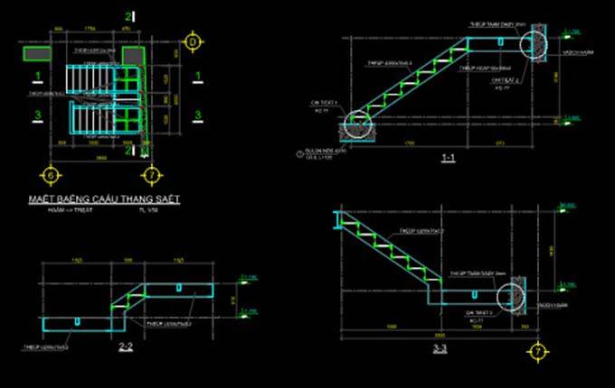 Bản vẽ cad cầu thang xoắn ốc