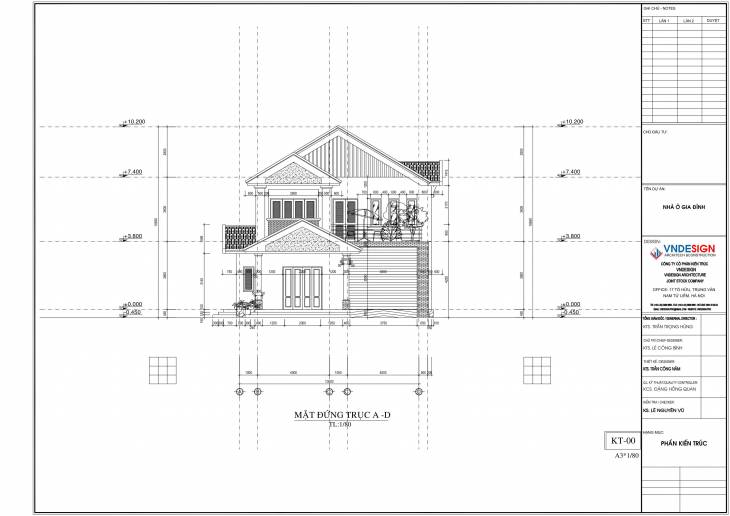 Bản vẽ nhà biệt thự mái thái 10×14.6m x 2 tầng