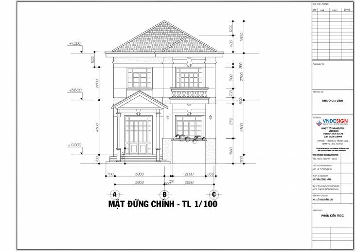 File cad thiết kế biệt thự 2 tầng dt 8x10m