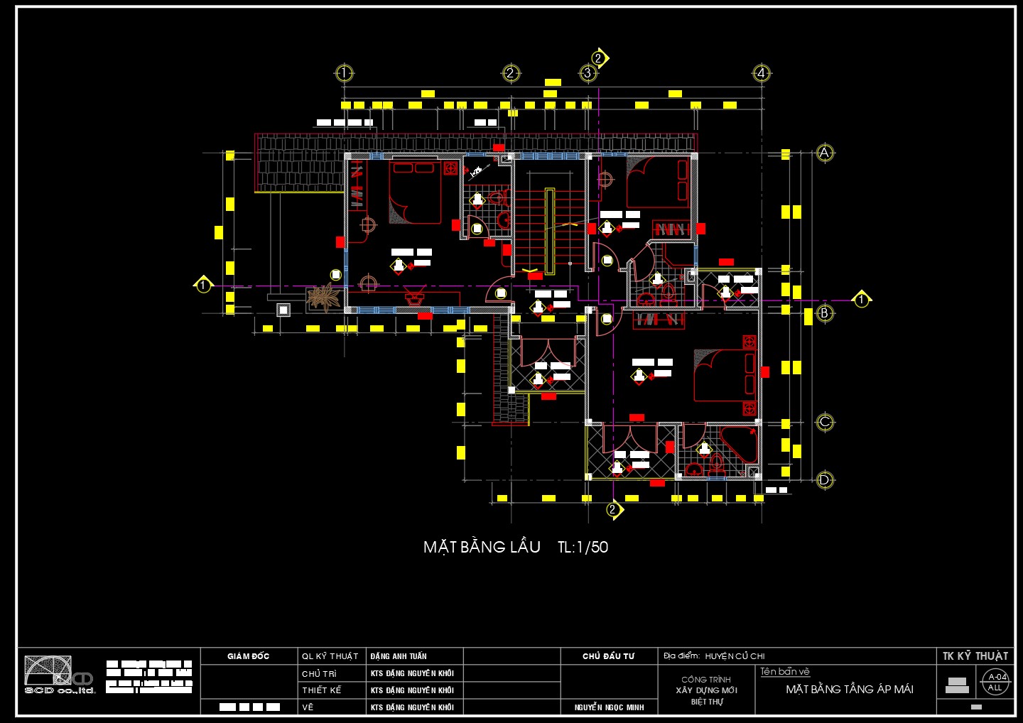 File cad kiến trúc biệt thự 3 tầng kích thước 10.2x13m