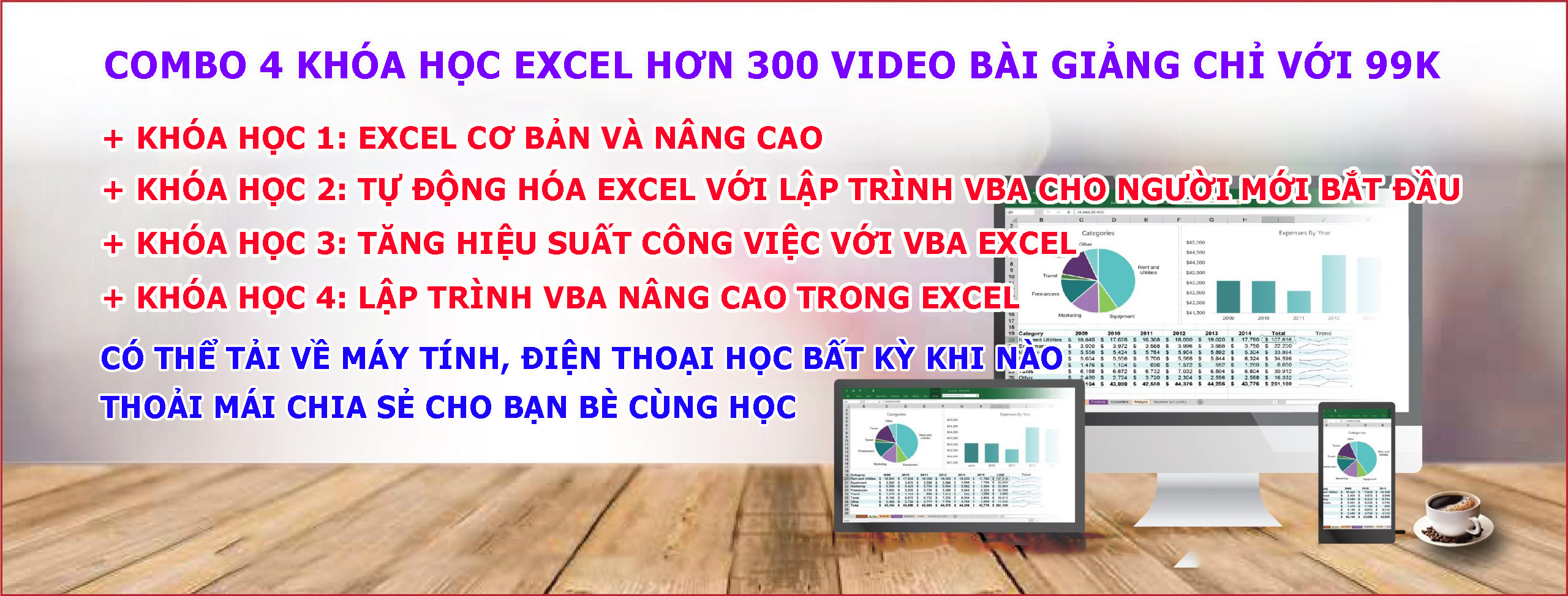 Combo 8 khóa học tinh học văn phòng từ cơ bản đến nâng cao chỉ với 99k