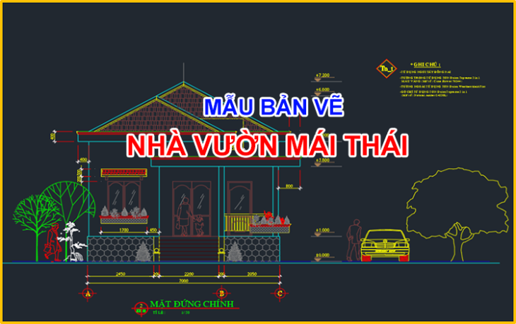 Bản vẽ Autocad Mẫu nhà vườn mái thái 300m2