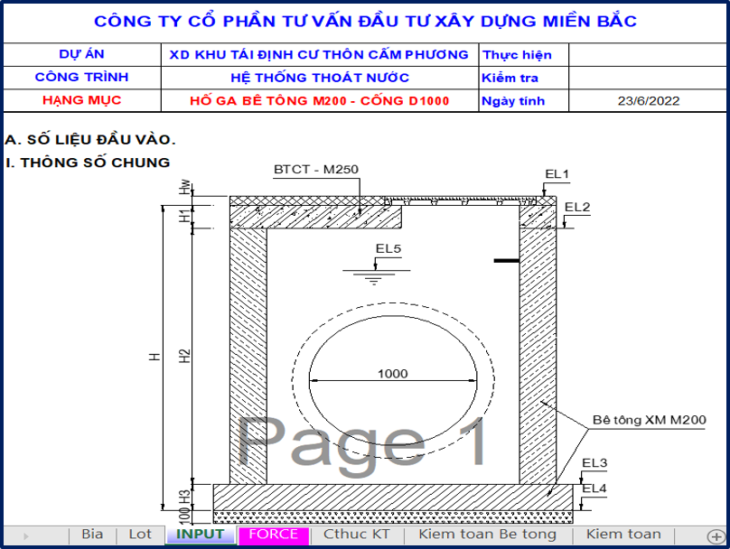 Bảng tính kết cấu hố ga