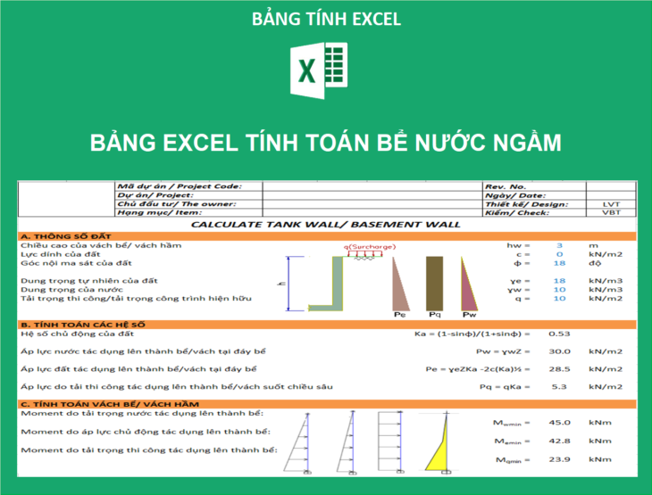 Bảng excel tính toán bể nước ngầm