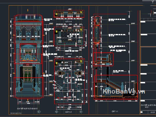 Hồ sơ mặt đứng mẫu nhà phố 3 tầng tân cổ điển