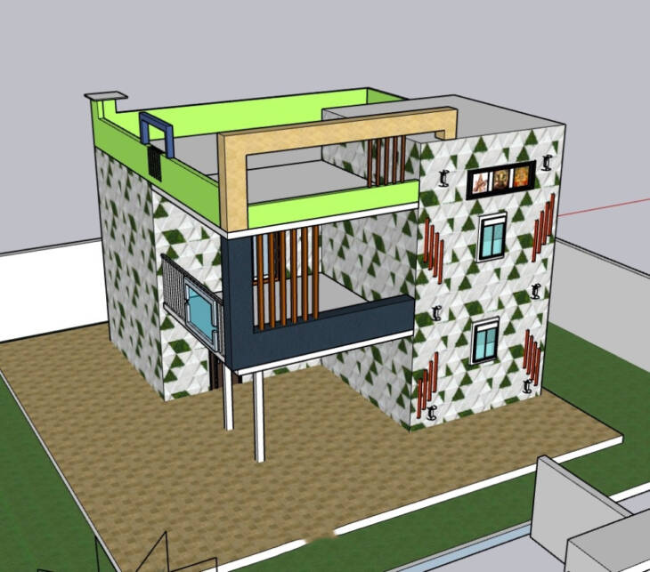 Model sketchup mẫu nhà phố 2 tầng 9×9.15m