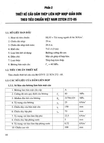 Tóm tắt công thức tính cầu thép liên hợp và Ví dụ thiết kế dầm thép liên hợp nhịp đơn giản theo tiêu chuẩn việt nam 22TCN272-5