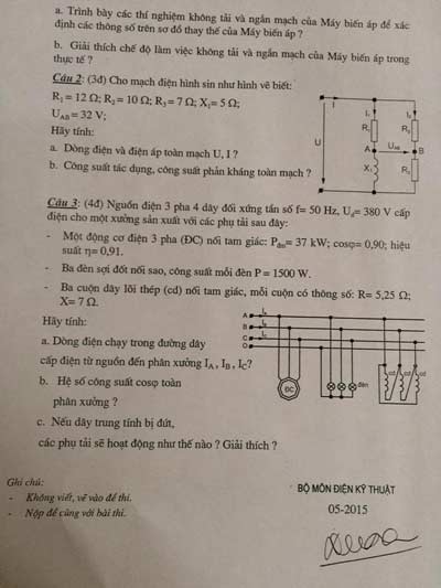 Đề thi kỹ thuật điện