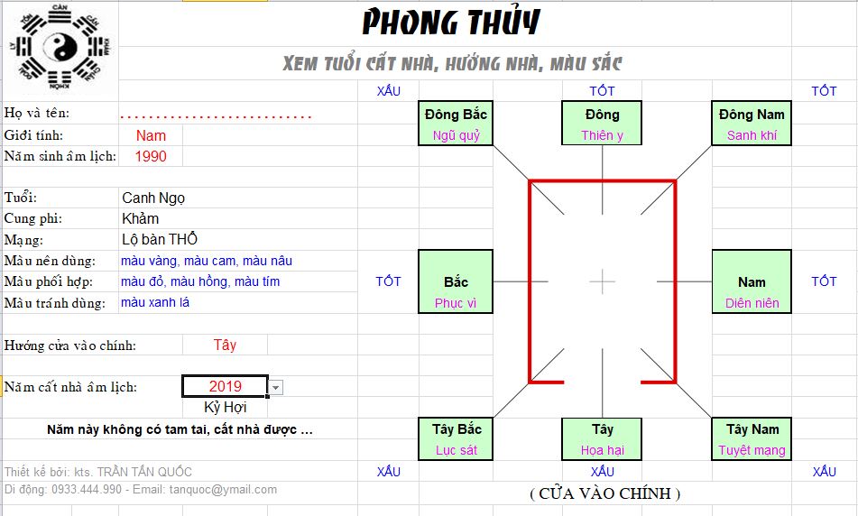 Chương trình xem phong thủy, xem tuổi cất nhà, hướng nhà, màu sắc