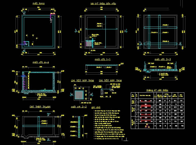 Bản vẽ cad_ Kết cấu hố ga ,bể tự hoại,bể nước