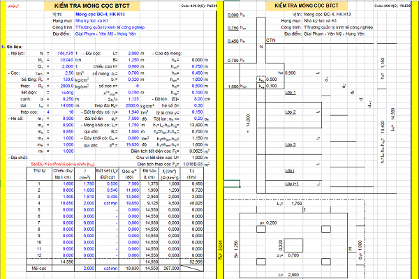 BẢNG EXCEL TÍNH TOÁN MÓNG CỌC ÉP