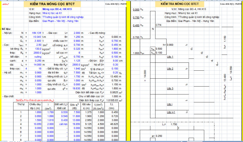 Bảng tính toán thiết kế móng cọc