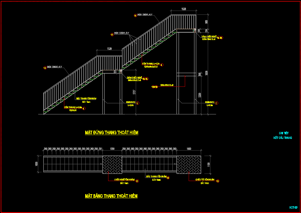 Chi tiết bản vẽ autocad cầu thang thép