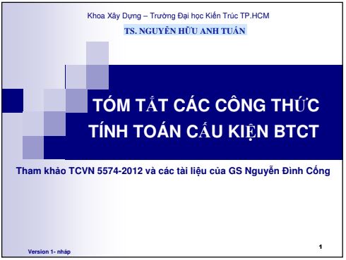 Tóm tắt công thức tính toán cấu kiện bê tông cốt thép