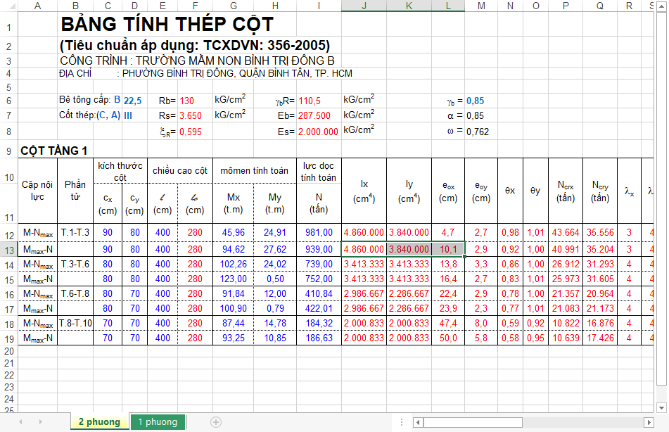 FILE EXCEL TÍNH CỐT THÉP CỘT TCXDVN 356-2005