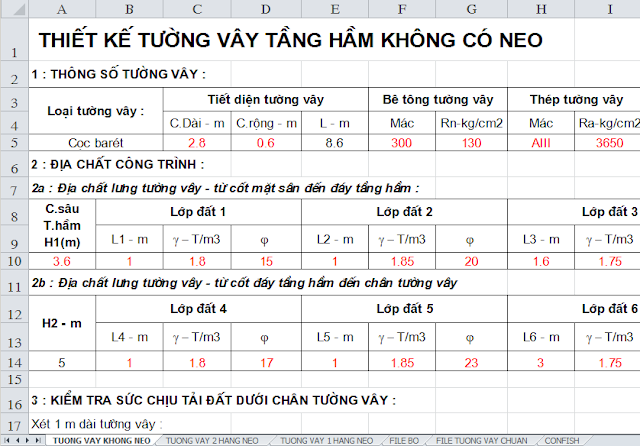 EXCEL TÍNH TƯỜNG VÂY