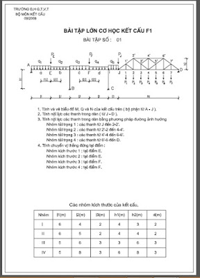 Bài Tập Lớn Cơ Học Kết Cấu F1 - Đại Học GTVT