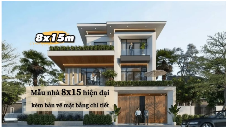 Bản vẽ biệt thự hình chữ L 8x15m