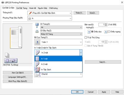 Chọn chế độ in 1 mặt hoặc 2 mặt
