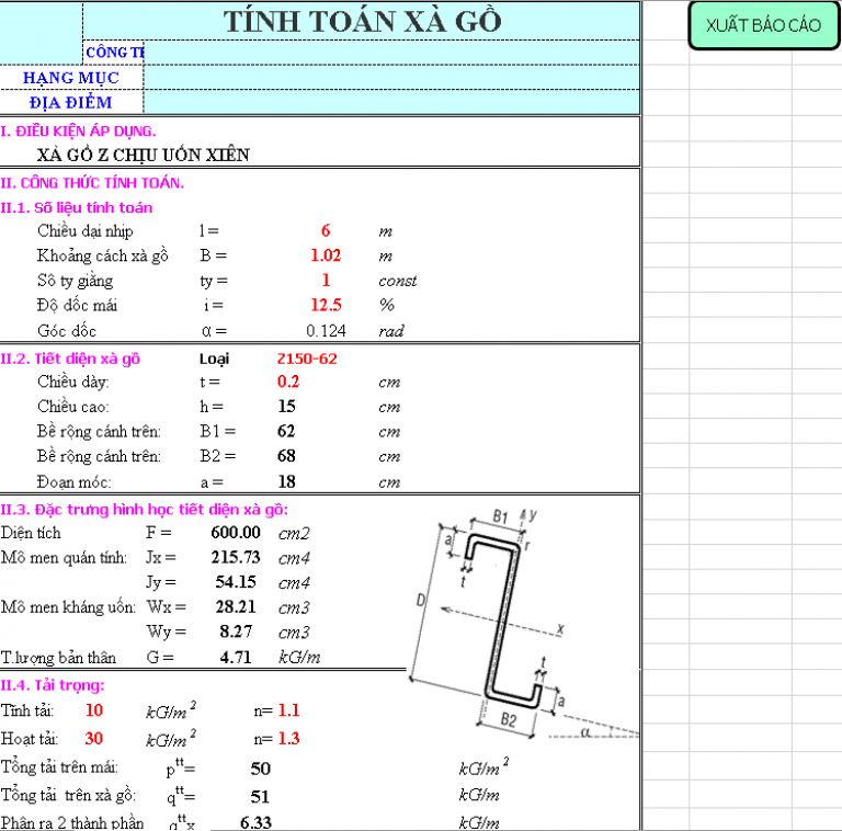 TỔNG HỢP CÁC BẢNG TÍNH HIỆN HÀNH TÍNH TOÁN KẾT CẤU