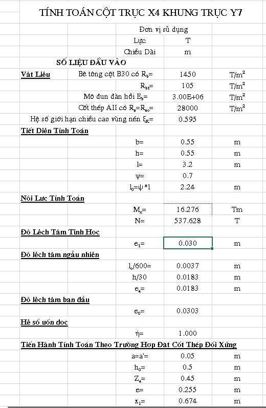 File excel tính toán cột lệch tâm phẳng excel