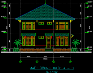 Hồ sơ kiến trúc nhà mái thái 1 tầng 13.6×11