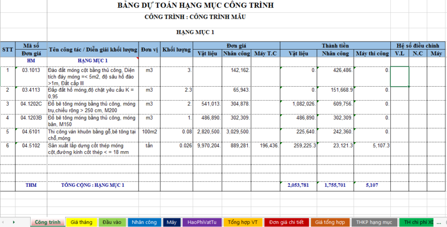 File excel lập tiến độ thi công xây dựng