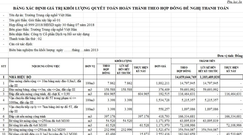 File Excel Hồ sơ quản lý chất lượng cầu Ba Đông