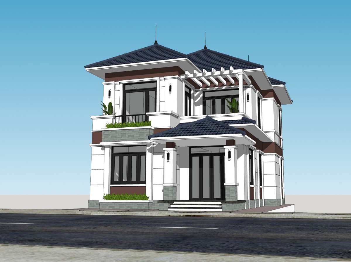 Nhà biệt thự 2 tầng 8×12.85m file cad